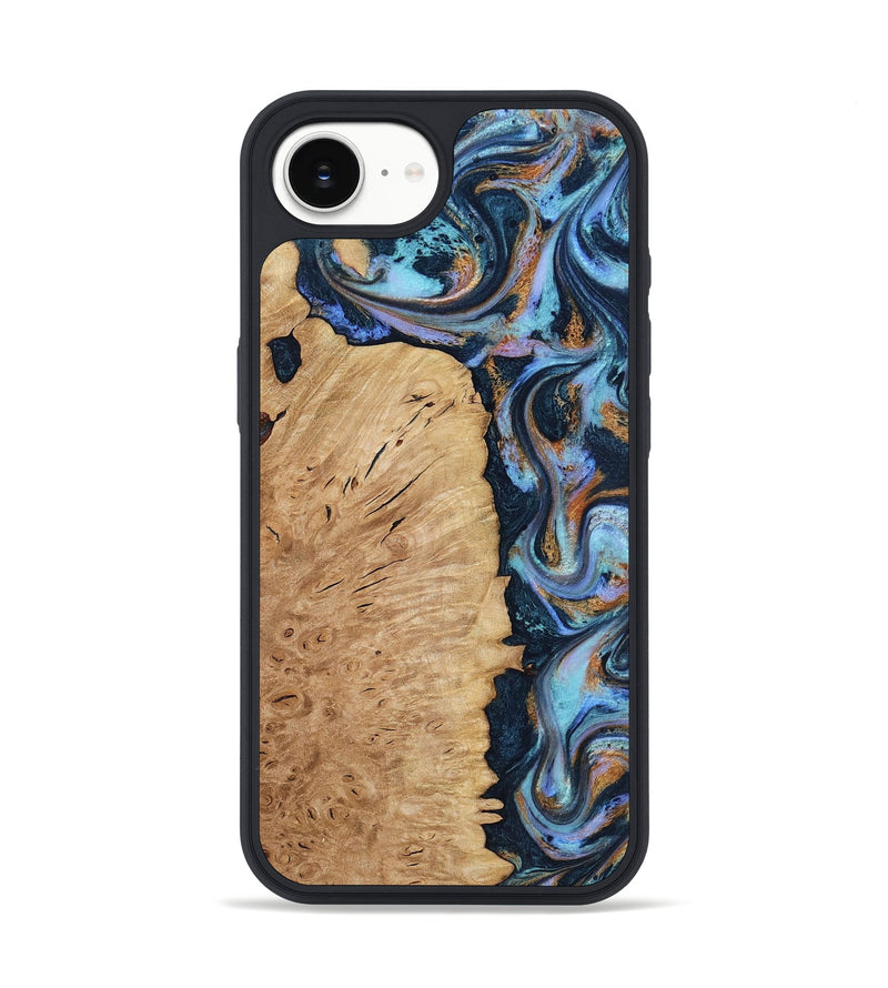 iPhone 17e Wood Phone Case - Keara (Teal & Gold, 816604)