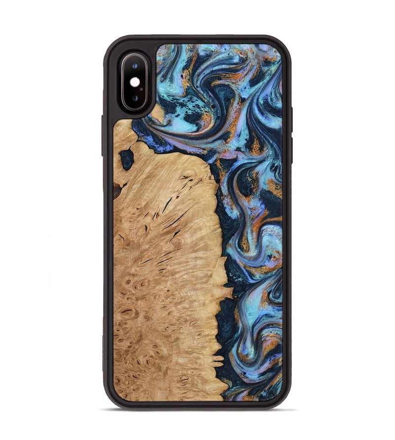 iPhone Xs Max Wood Phone Case - Keara (Teal & Gold, 816604)