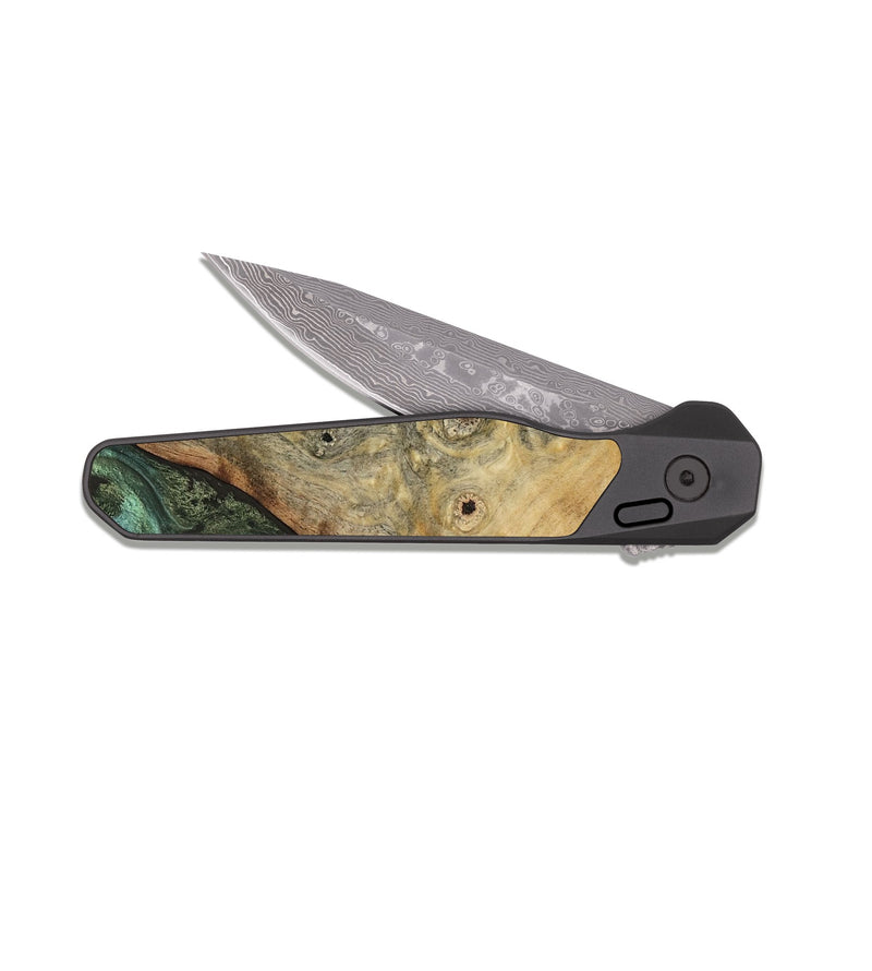 EDC Dark Damascus Wood Pocket Knife - Mael (Green, 816644)