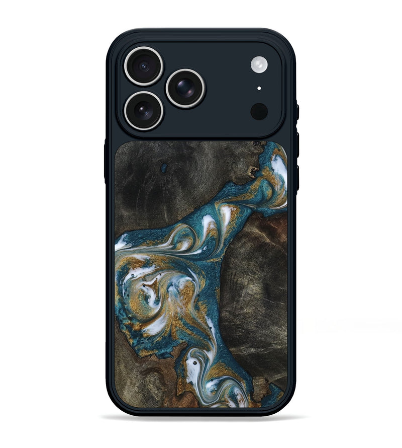 iPhone 17 Pro Max Wood Phone Case - Gene (Teal & Gold, 816645)