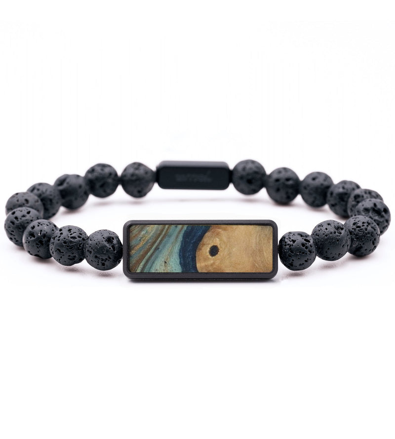 Lava Bead Wood Bracelet - Peggy (Teal & Gold, 816855)