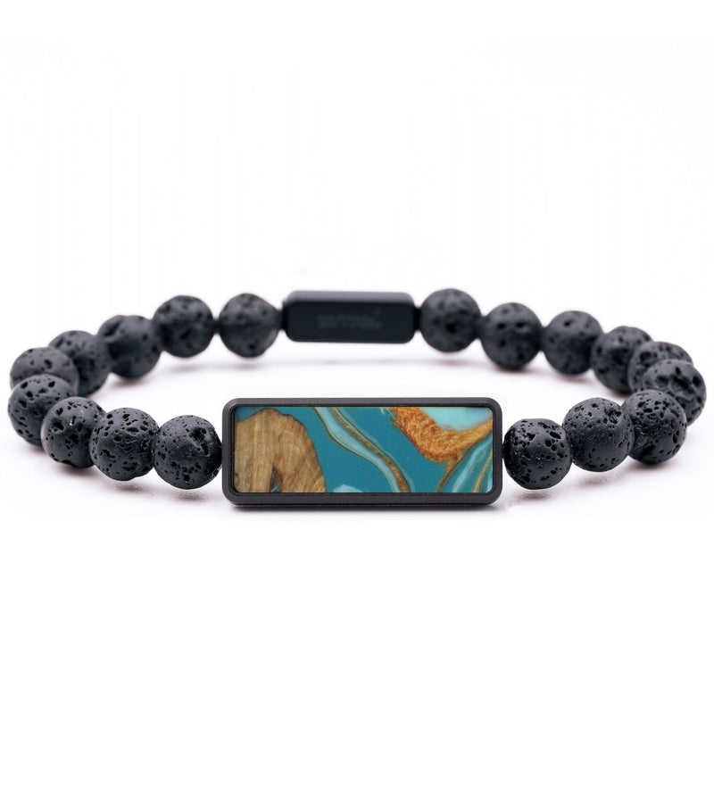 Lava Bead Wood Bracelet - Tia (Teal & Gold, 816856)