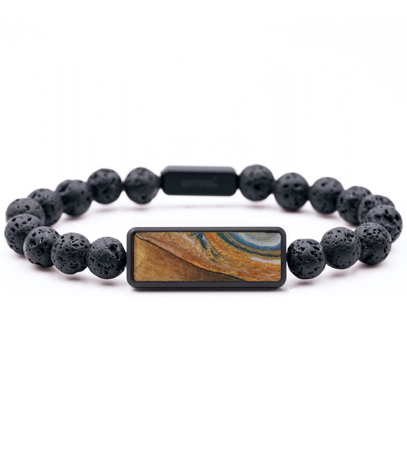 Lava Bead Wood Bracelet - Melanie (Teal & Gold, 816859)