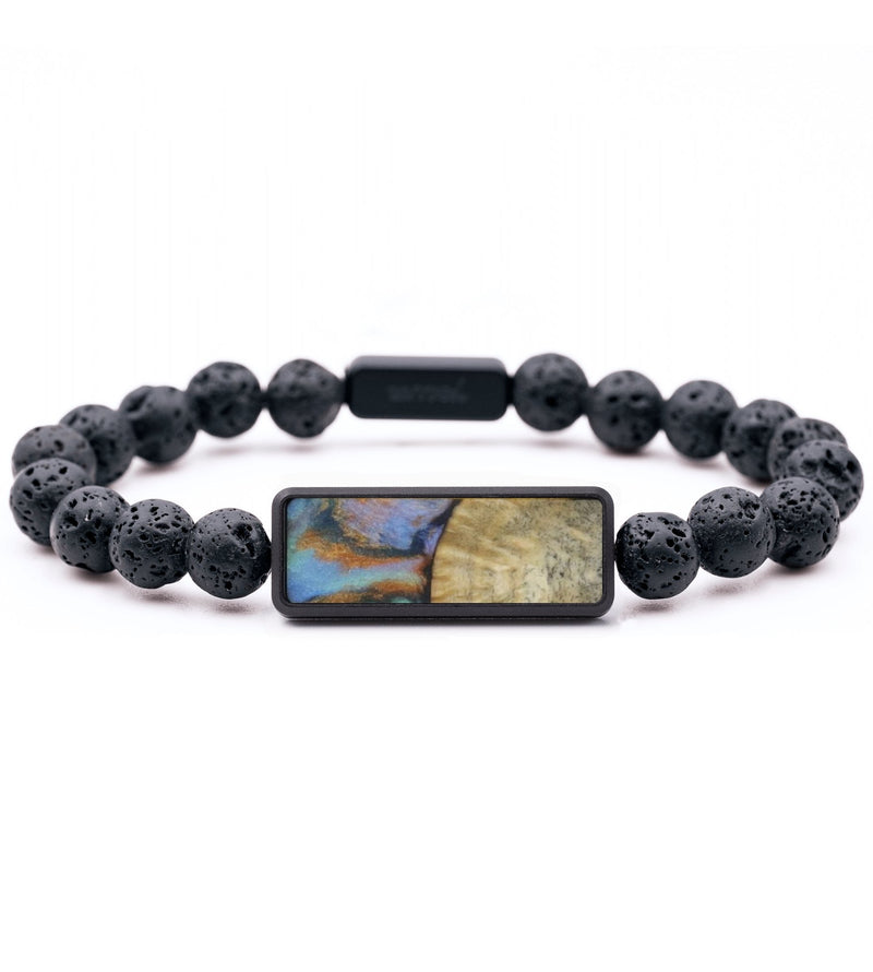 Lava Bead Wood Bracelet - Reese (Teal & Gold, 816863)