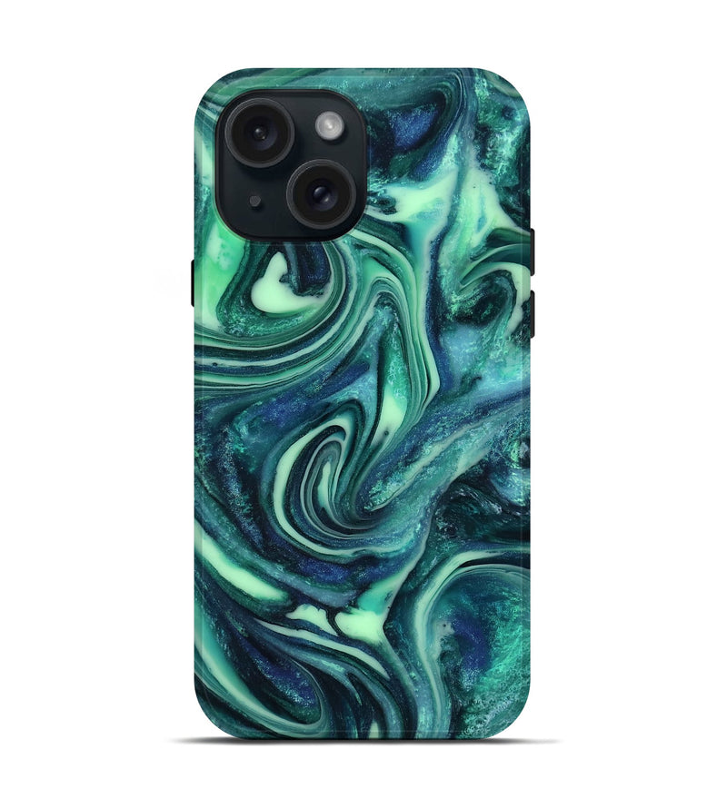 iPhone 15 ResinArt Live Edge Phone Case - Cheryl (Green, 816868)