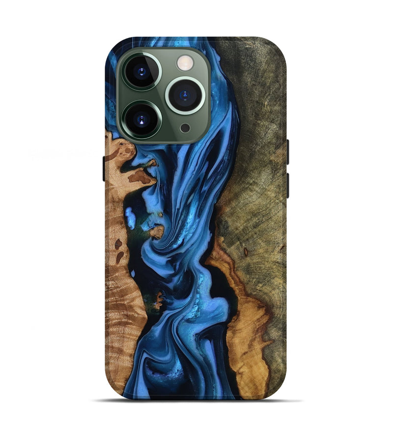 iPhone 13 Pro Wood Live Edge Phone Case - Quinten (Blue, 816875)