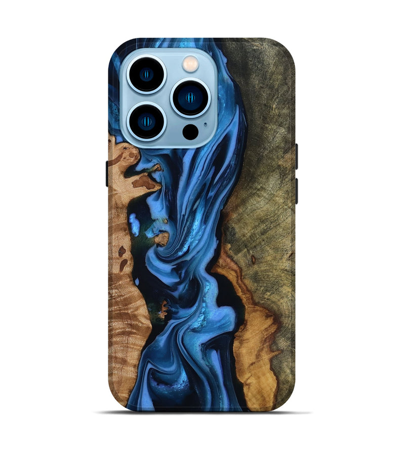 iPhone 14 Pro Wood Live Edge Phone Case - Quinten (Blue, 816875)
