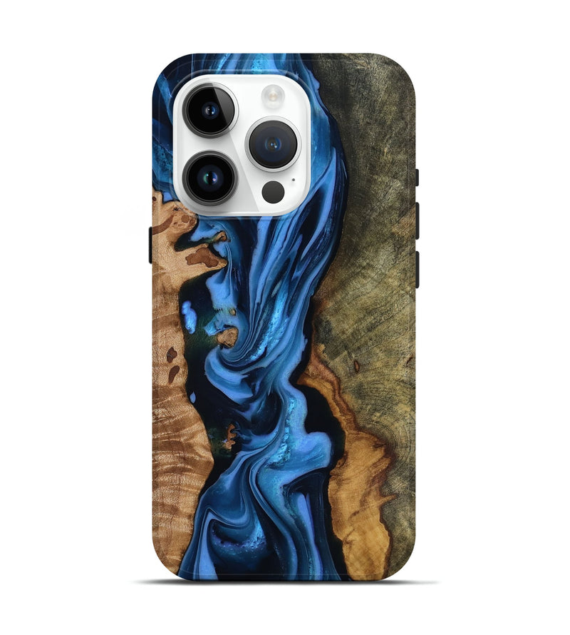 iPhone 15 Pro Wood Live Edge Phone Case - Quinten (Blue, 816875)
