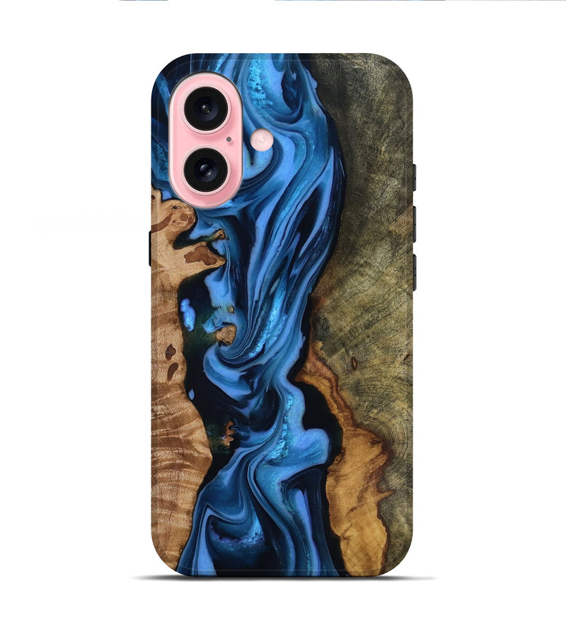 iPhone 16 Wood Live Edge Phone Case - Quinten (Blue, 816875)