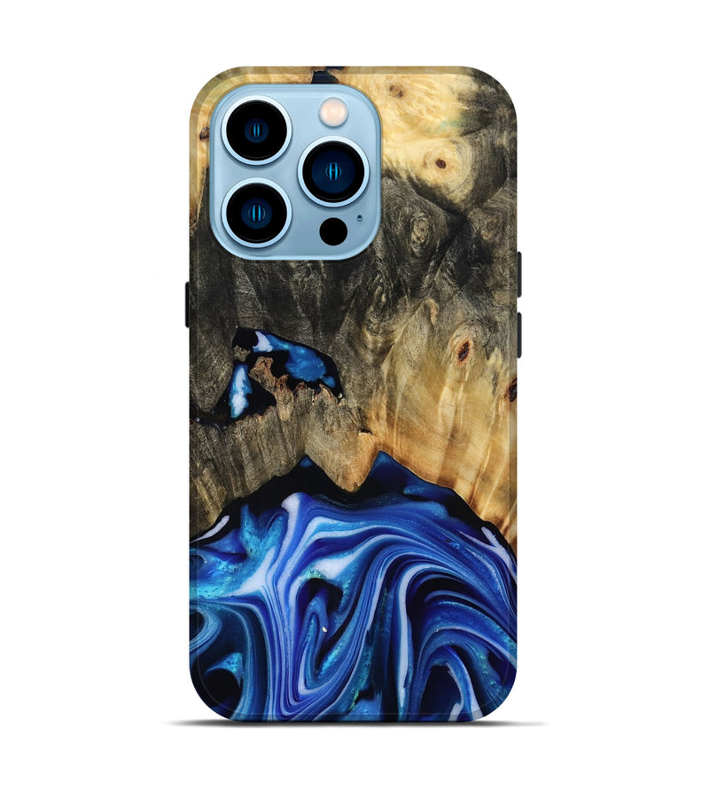 iPhone 14 Pro Wood Live Edge Phone Case - Alijah (Blue, 816883)