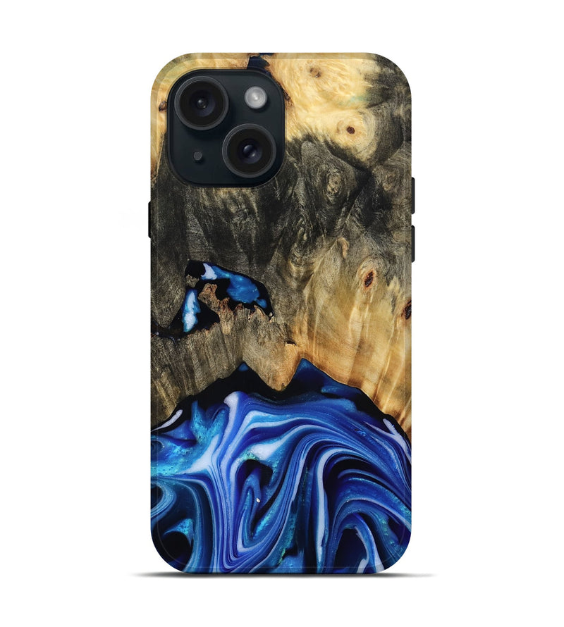 iPhone 15 Wood Live Edge Phone Case - Alijah (Blue, 816883)