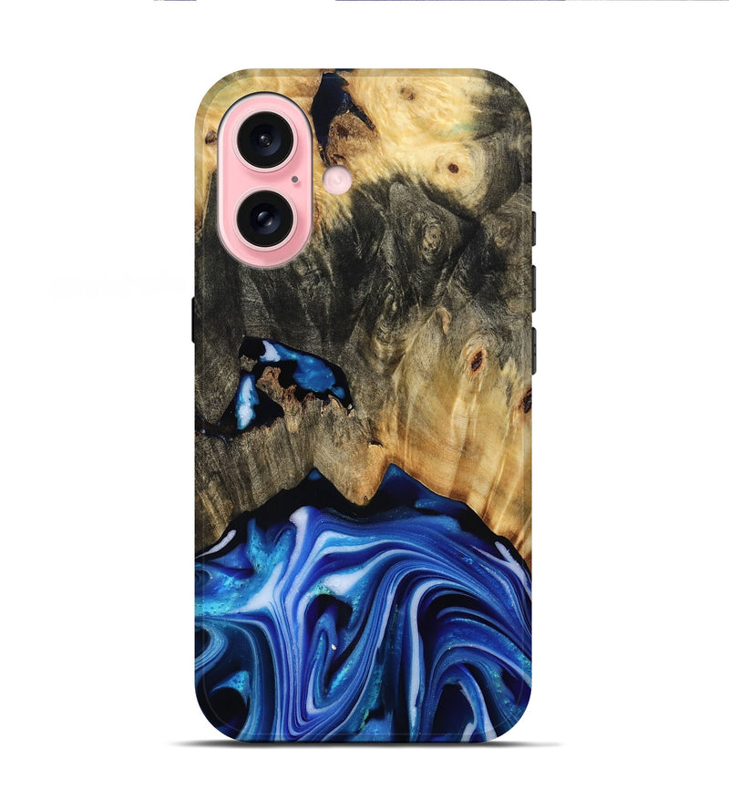 iPhone 16 Wood Live Edge Phone Case - Alijah (Blue, 816883)