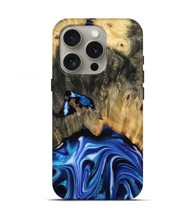 iPhone 16 Pro Wood Live Edge Phone Case - Alijah (Blue, 816883)