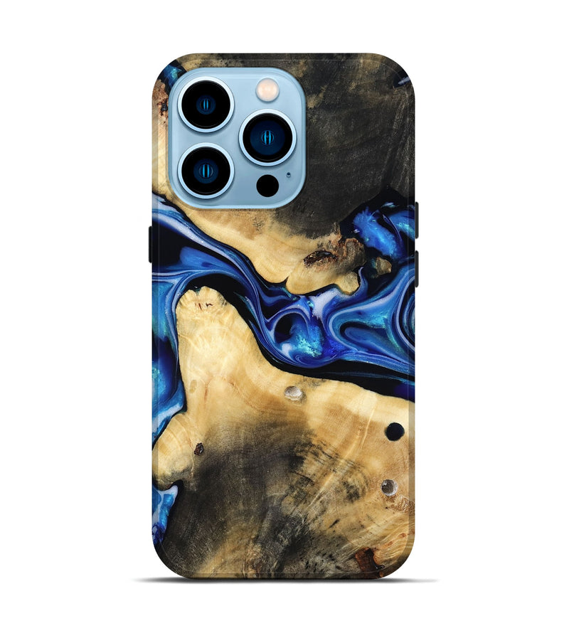 iPhone 14 Pro Wood Live Edge Phone Case - Vallie (Blue, 816884)