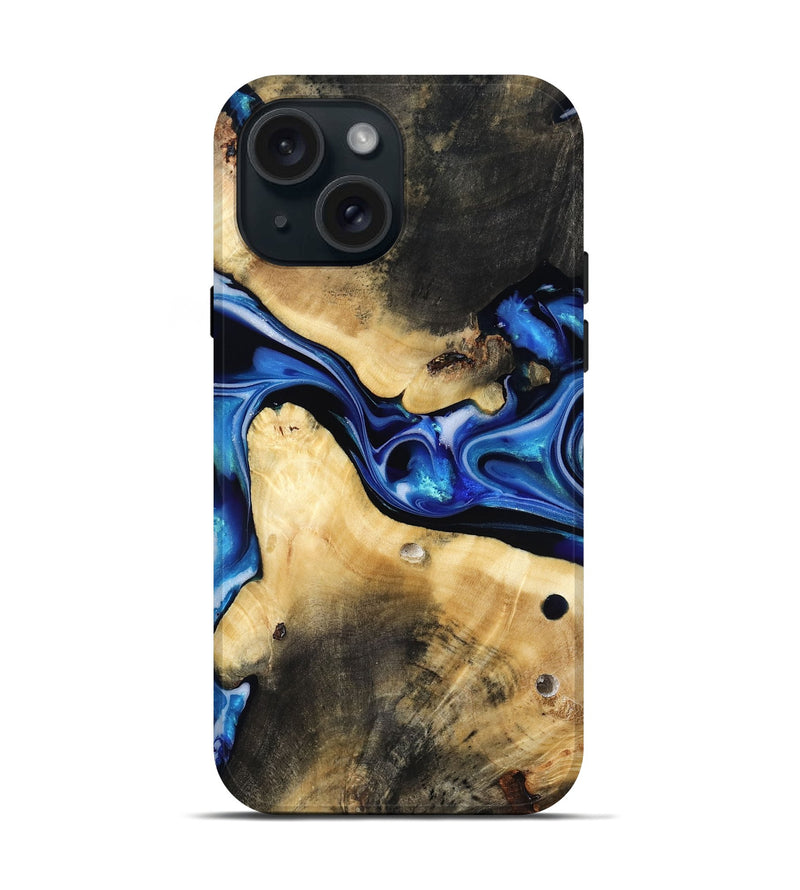 iPhone 15 Wood Live Edge Phone Case - Vallie (Blue, 816884)