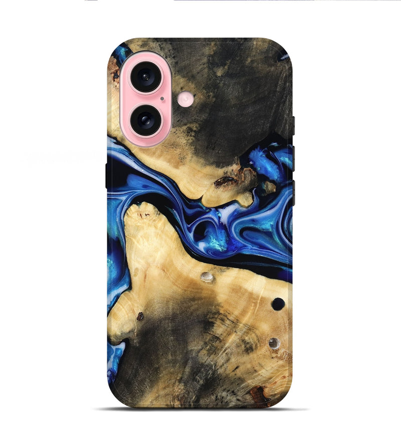 iPhone 16 Wood Live Edge Phone Case - Vallie (Blue, 816884)