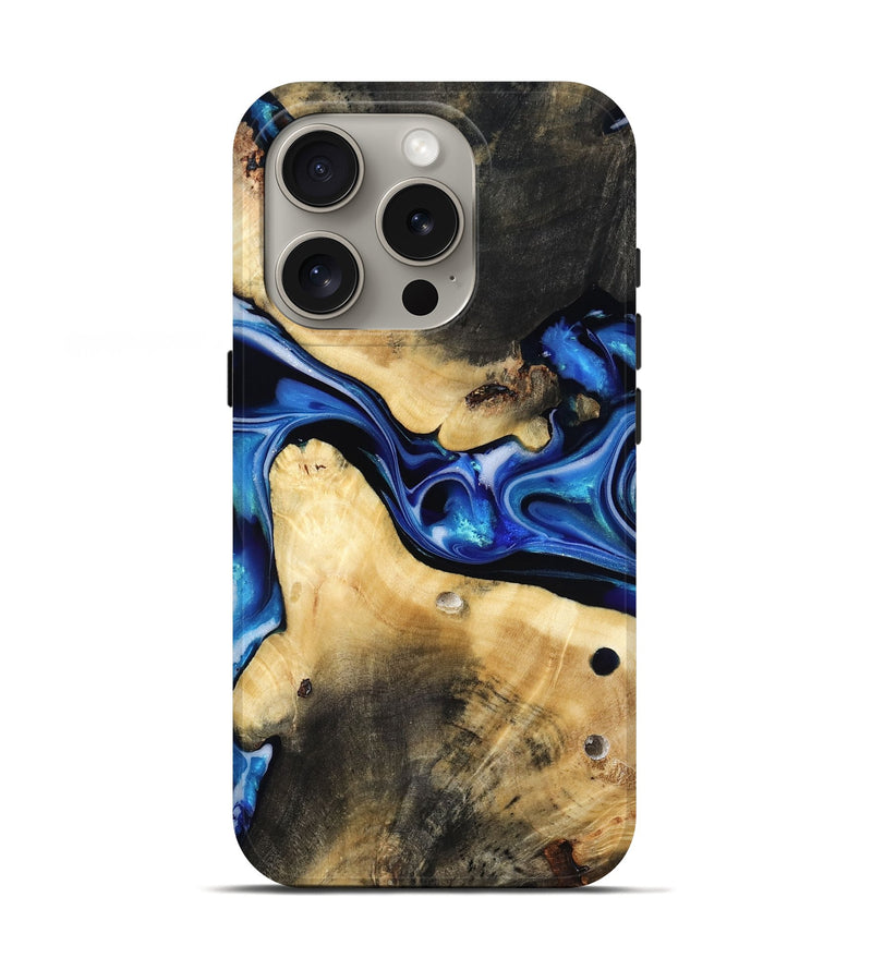 iPhone 16 Pro Wood Live Edge Phone Case - Vallie (Blue, 816884)