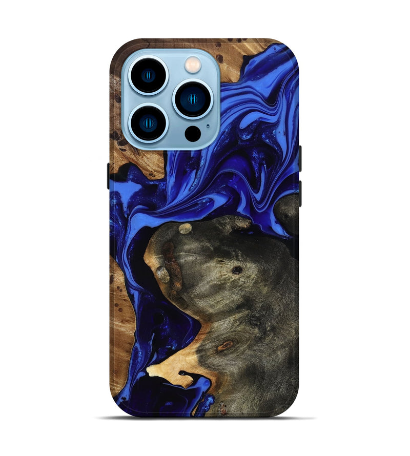 iPhone 14 Pro Wood Live Edge Phone Case - Carie (Blue, 816885)