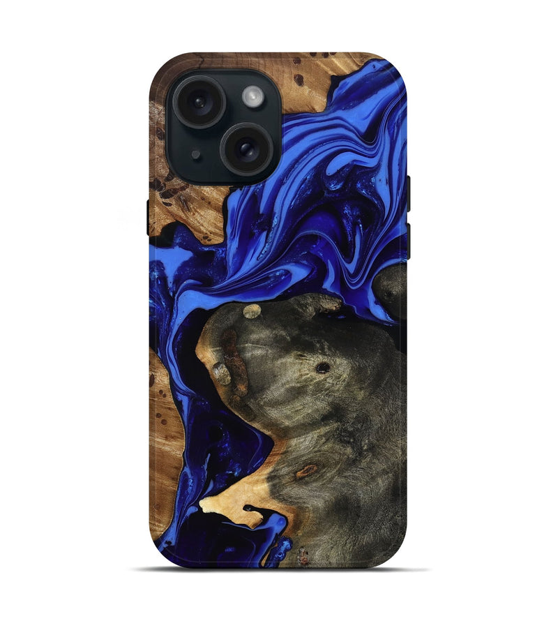 iPhone 15 Wood Live Edge Phone Case - Carie (Blue, 816885)