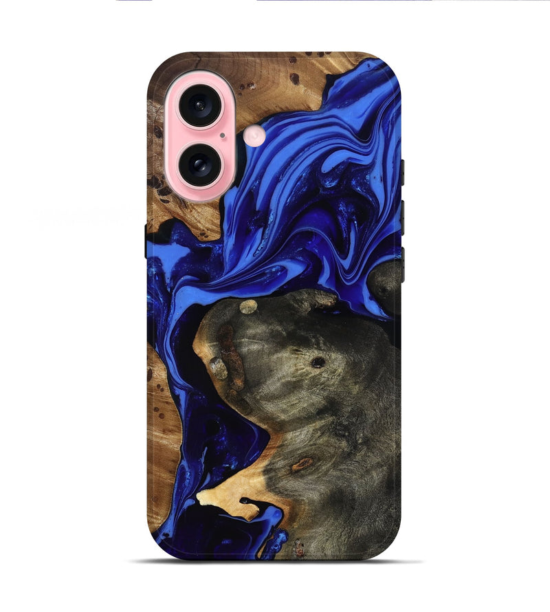 iPhone 16 Wood Live Edge Phone Case - Carie (Blue, 816885)