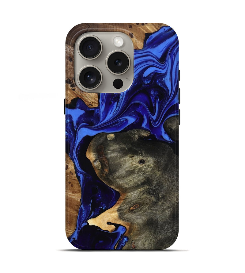 iPhone 16 Pro Wood Live Edge Phone Case - Carie (Blue, 816885)