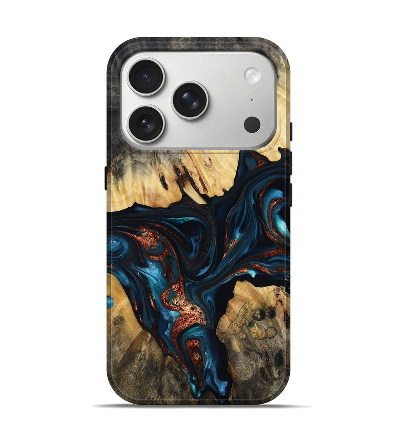 iPhone 17 Pro Wood Live Edge Phone Case - Janae (Teal & Gold, 816886)