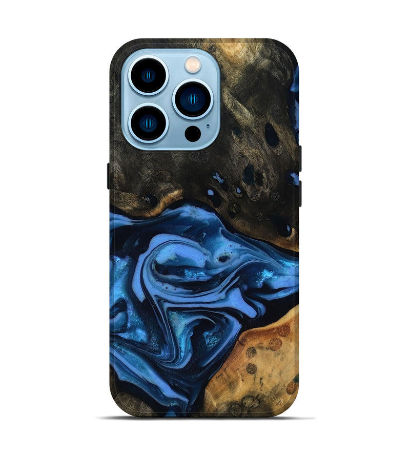 iPhone 14 Pro Wood Live Edge Phone Case - Reggie (Blue, 816887)