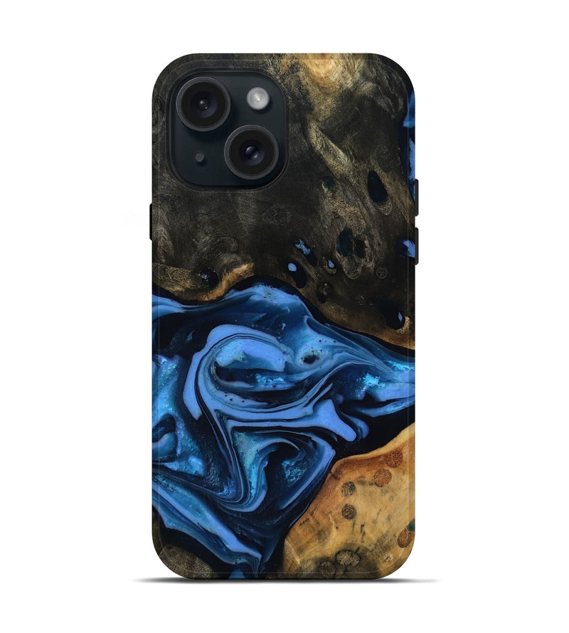 iPhone 15 Wood Live Edge Phone Case - Reggie (Blue, 816887)