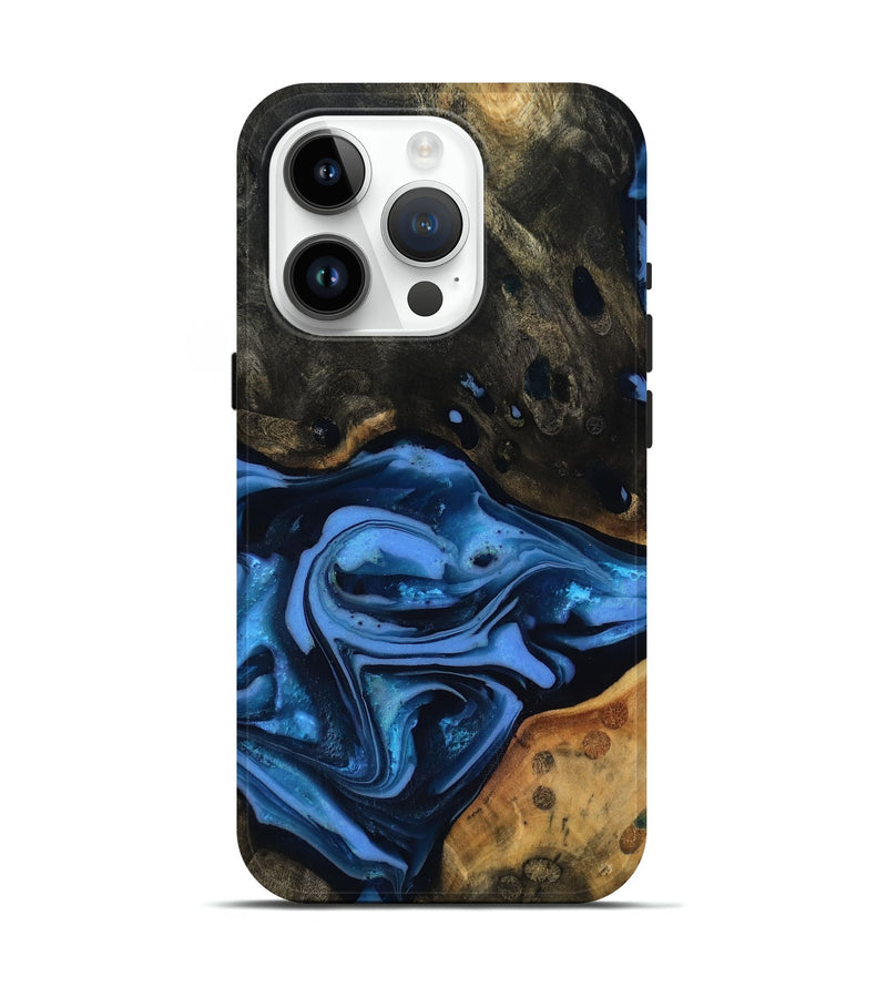 iPhone 15 Pro Wood Live Edge Phone Case - Reggie (Blue, 816887)
