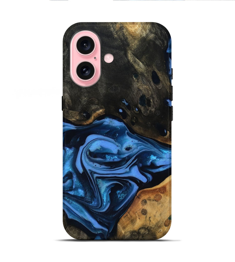 iPhone 16 Wood Live Edge Phone Case - Reggie (Blue, 816887)
