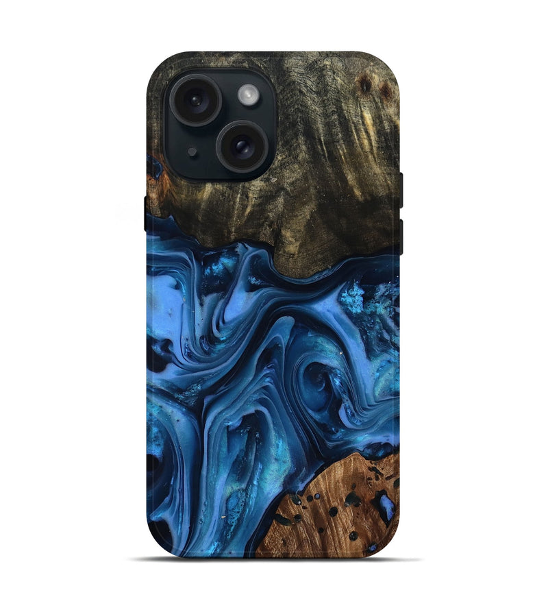 iPhone 15 Wood Live Edge Phone Case - Jovani (Blue, 816888)