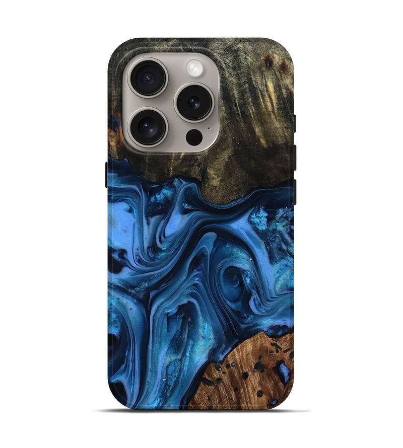 iPhone 16 Pro Wood Live Edge Phone Case - Jovani (Blue, 816888)