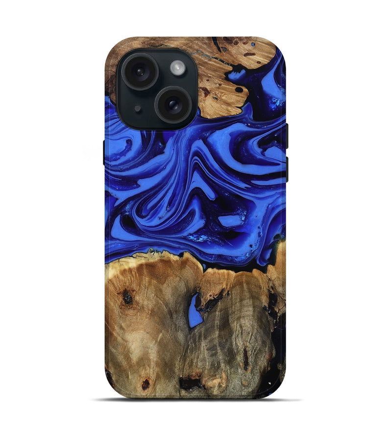 iPhone 15 Wood Live Edge Phone Case - Teressa (Blue, 816890)