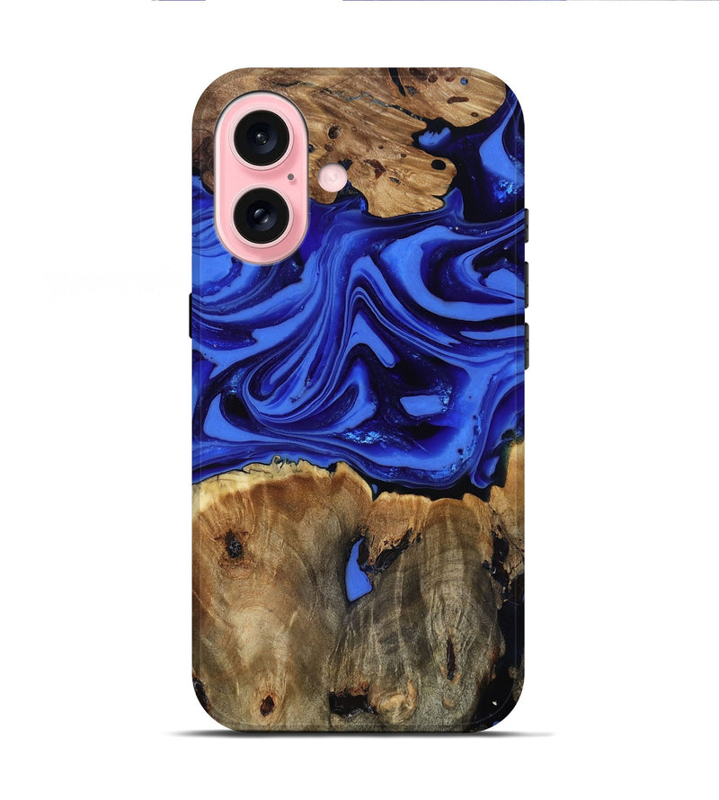 iPhone 16 Wood Live Edge Phone Case - Teressa (Blue, 816890)