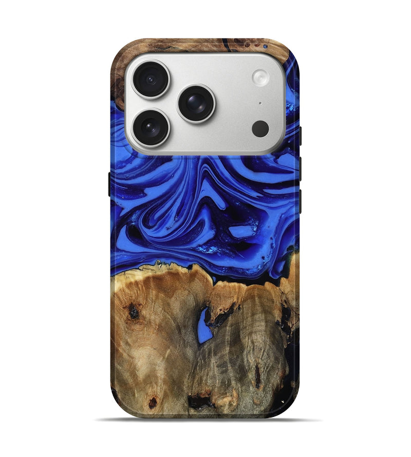 iPhone 17 Pro Wood Live Edge Phone Case - Teressa (Blue, 816890)