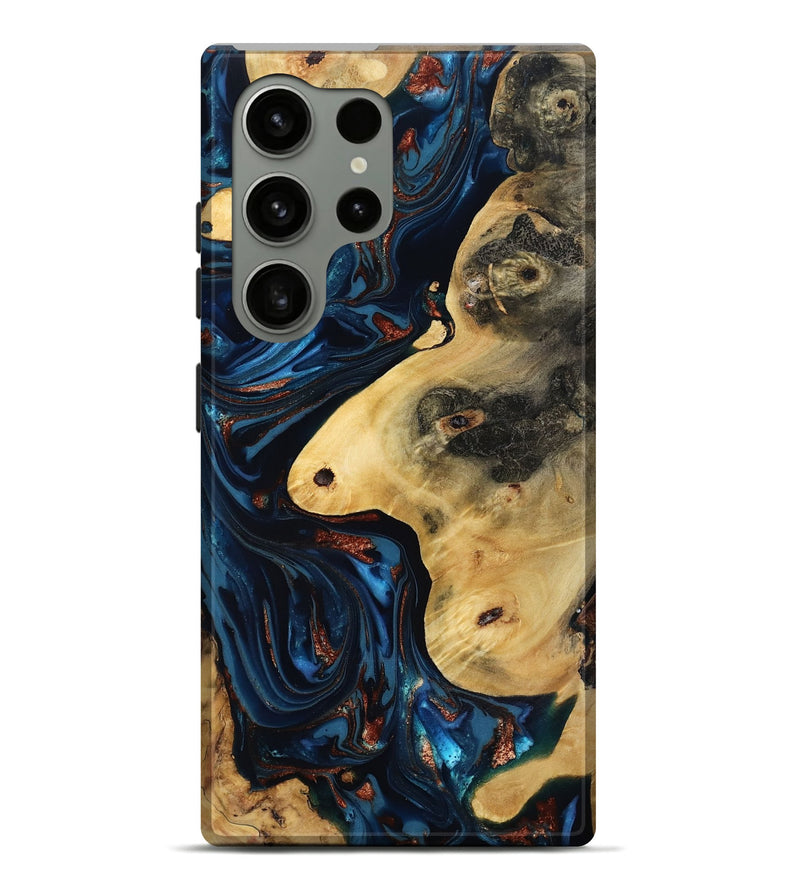 Galaxy S24 Ultra Wood Live Edge Phone Case - Natalie (Teal & Gold, 816892)