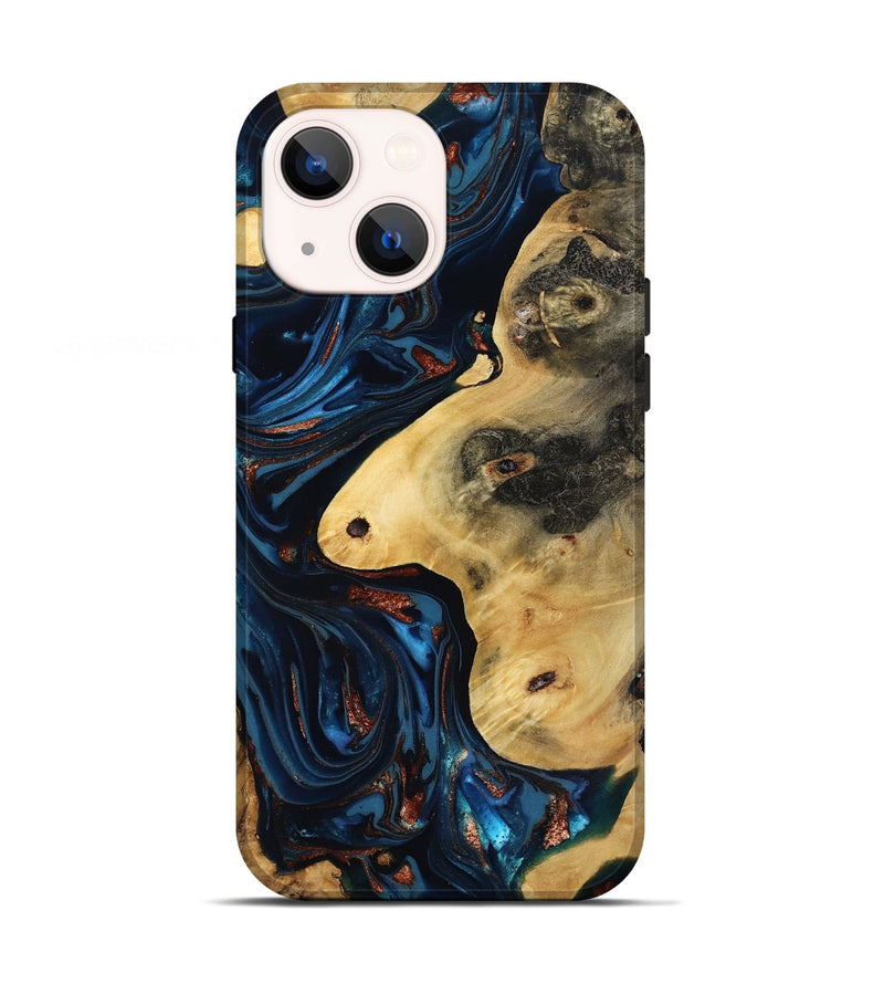 iPhone 13 Wood Live Edge Phone Case - Natalie (Teal & Gold, 816892)