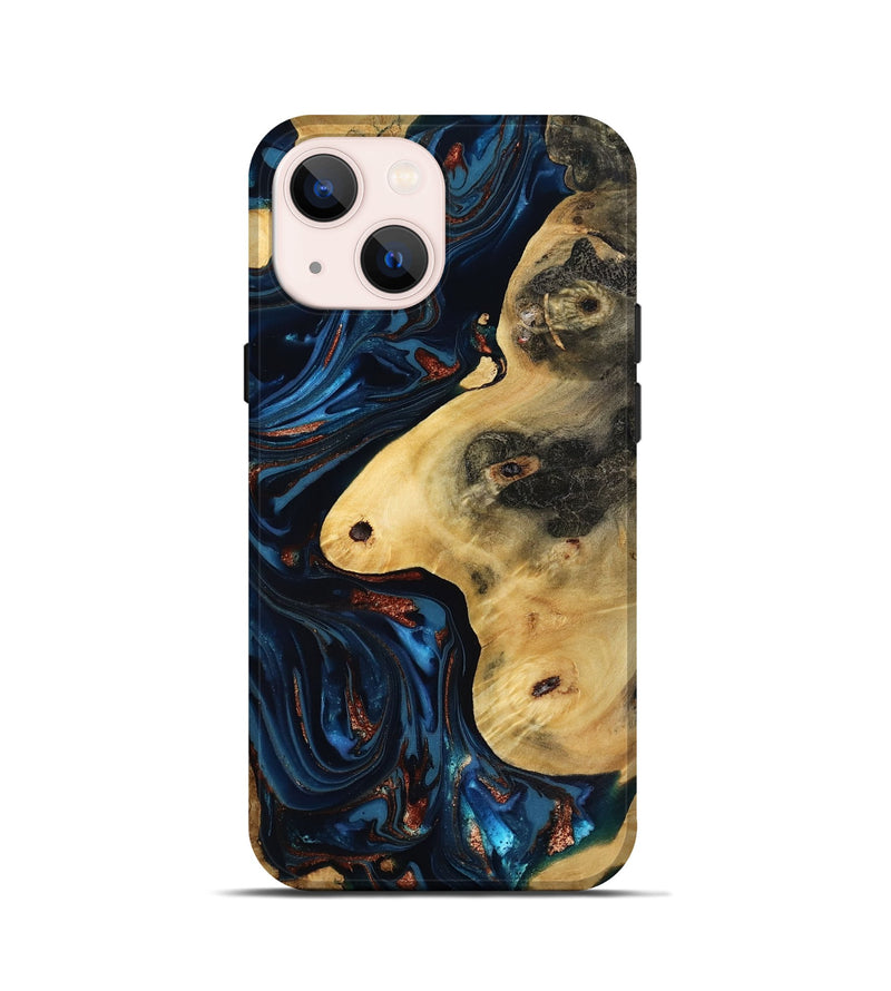 iPhone 13 mini Wood Live Edge Phone Case - Natalie (Teal & Gold, 816892)
