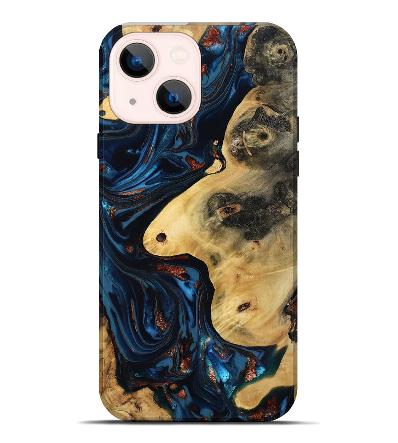 iPhone 14 Plus Wood Live Edge Phone Case - Natalie (Teal & Gold, 816892)