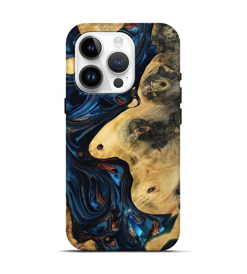 iPhone 15 Pro Wood Live Edge Phone Case - Natalie (Teal & Gold, 816892)