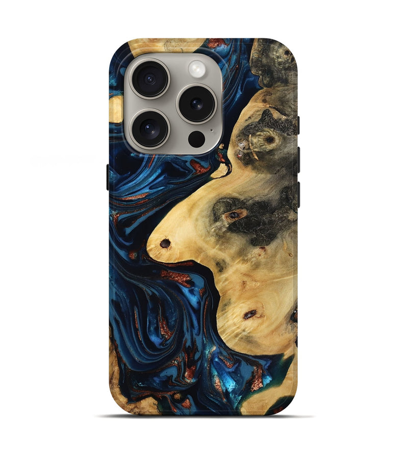 iPhone 16 Pro Wood Live Edge Phone Case - Natalie (Teal & Gold, 816892)