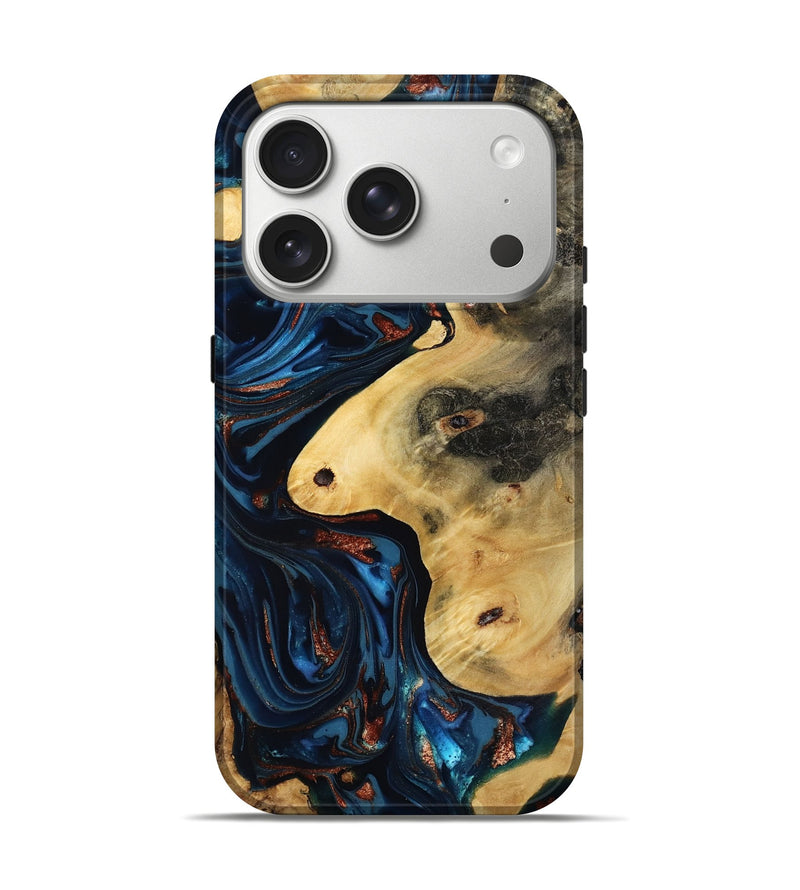 iPhone 17 Pro Wood Live Edge Phone Case - Natalie (Teal & Gold, 816892)