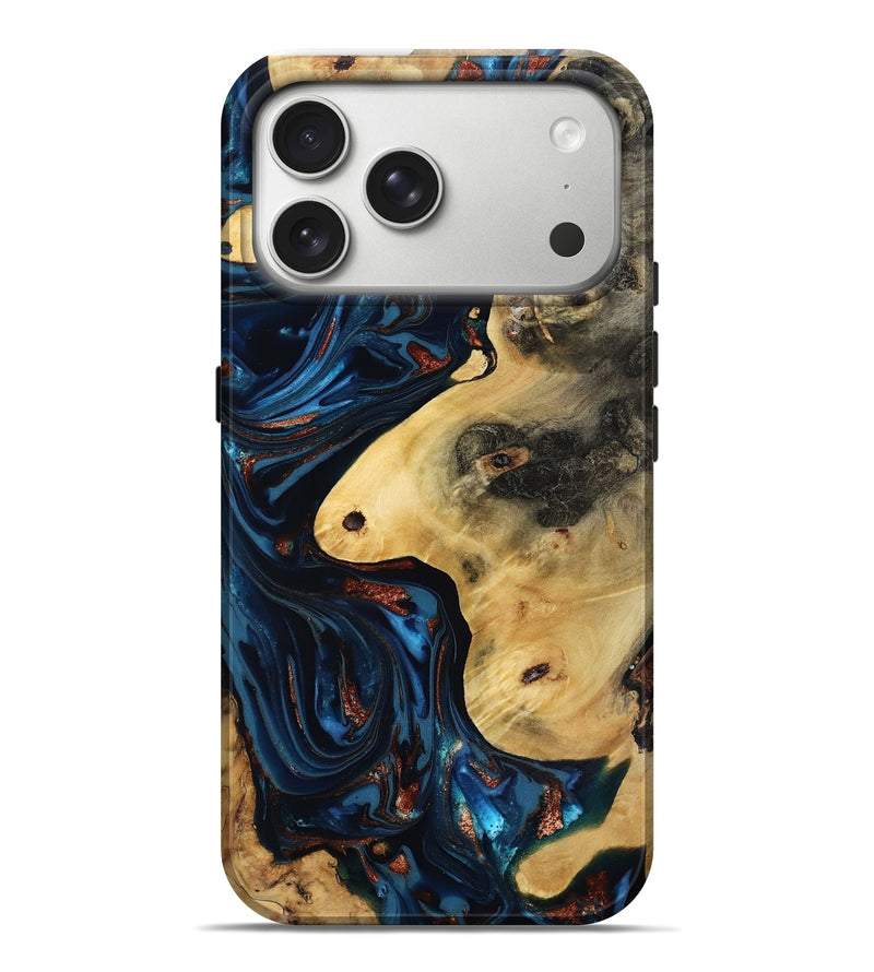 iPhone 17 Pro Max Wood Live Edge Phone Case - Natalie (Teal & Gold, 816892)