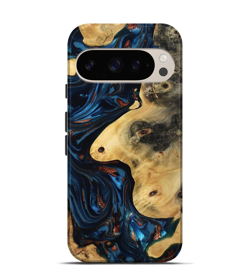 Pixel 10 Pro Wood Live Edge Phone Case - Natalie (Teal & Gold, 816892)