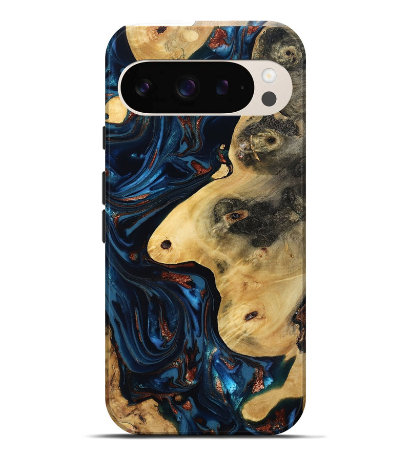 Pixel 9 Pro XL Wood Live Edge Phone Case - Natalie (Teal & Gold, 816892)
