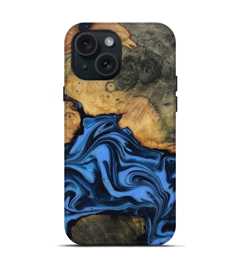 iPhone 15 Wood Live Edge Phone Case - Alfred (Blue, 816901)
