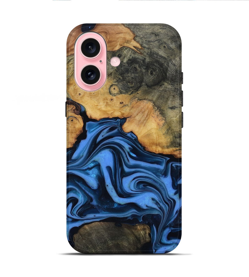 iPhone 16 Wood Live Edge Phone Case - Alfred (Blue, 816901)