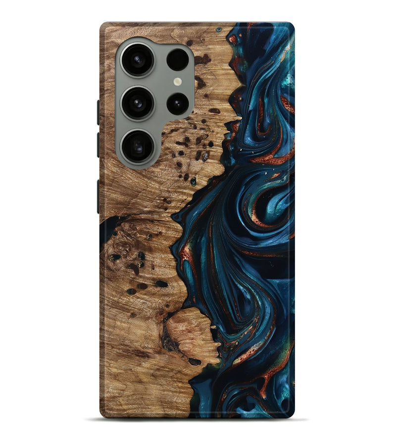 Galaxy S24 Ultra Wood Live Edge Phone Case - Misael (Teal & Gold, 816902)