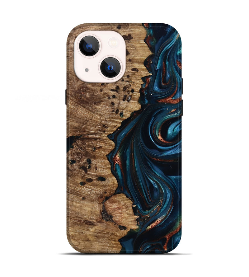 iPhone 13 Wood Live Edge Phone Case - Misael (Teal & Gold, 816902)
