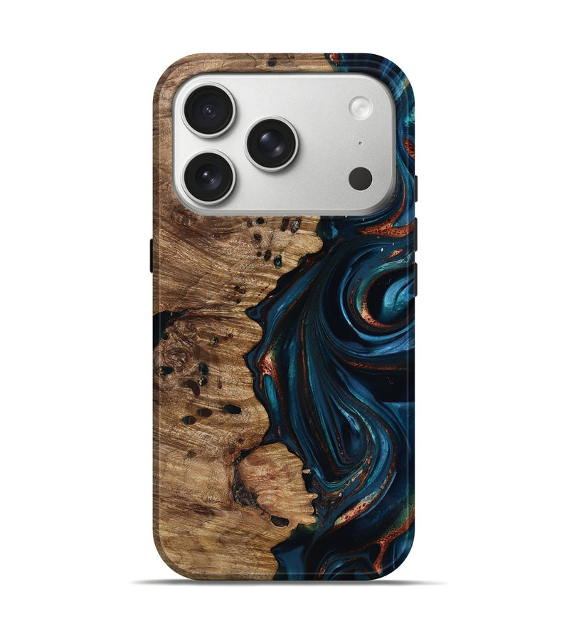 iPhone 17 Pro Wood Live Edge Phone Case - Misael (Teal & Gold, 816902)